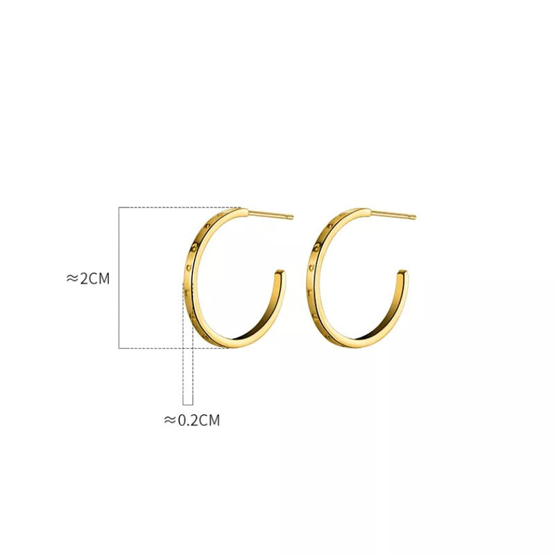 Anyco Fashion Earrings Silver 925 Sterling Simple Huggies Circle Initials Stud for Women Jewelry-Earrings-PEROZ Accessories