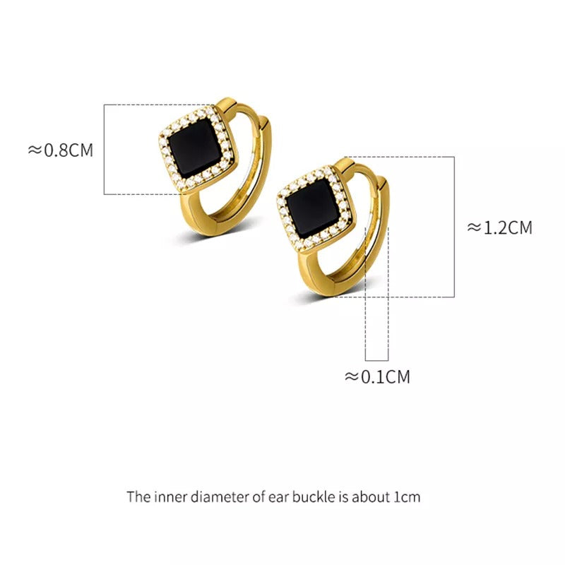 Anyco Fashion Earrings Silver 925 Sterling Luxury Gothic Black Enamel Diamond Huggies Hoop Women Jewelry-Earrings-PEROZ Accessories