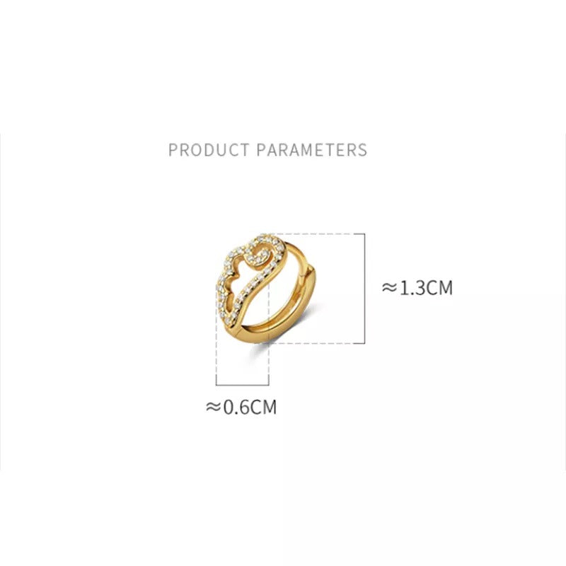 Anyco Fashion Earrings Gold 925 Sterling Silver Romantic Unique Angel Wings Shiny Zircon Ear Buckle for Women Jewelry-Earrings-PEROZ Accessories