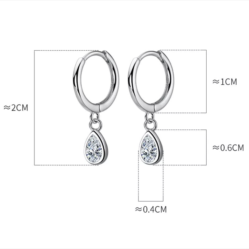 Anyco Fashion Earrings Gold 925 Sterling Silver Sweet Water Drop Zircon Huggies Pendant for Women Jewelry-Earrings-PEROZ Accessories