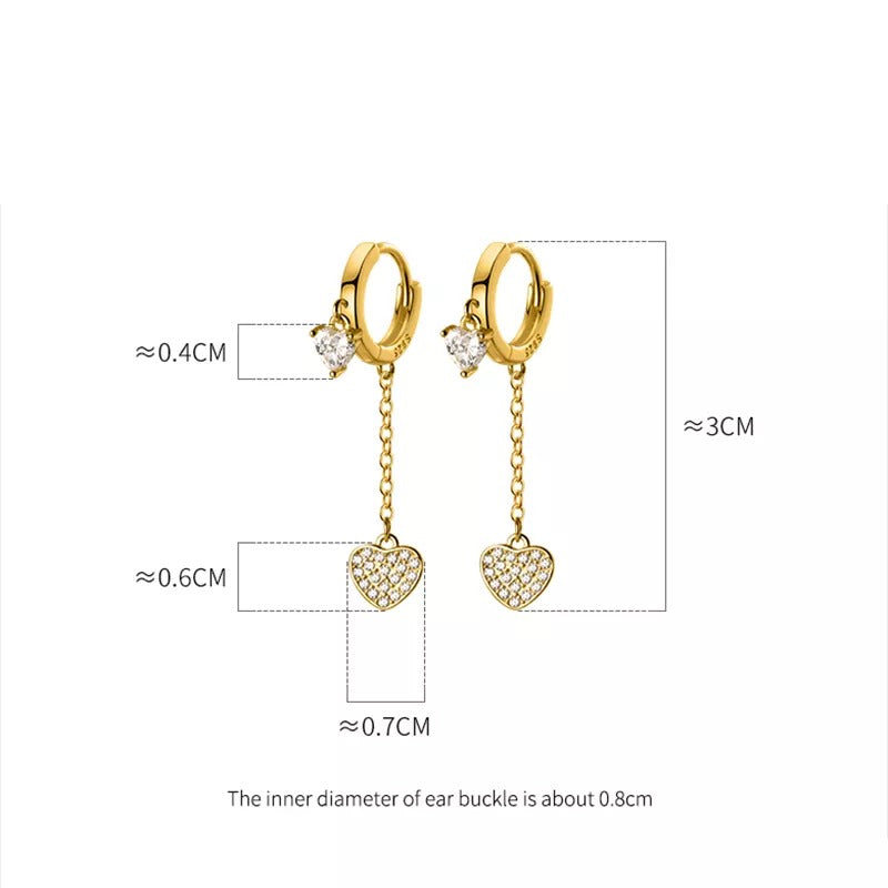 Anyco Fashion Earrings Gold 925 Sterling Silver Romantic Tassel Love Heart Charms Drop for Women Huggies Jewelry-Earrings-PEROZ Accessories