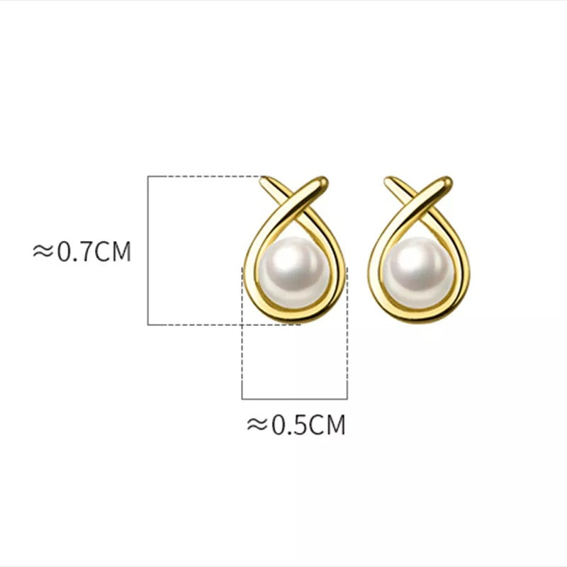 Anyco Fashion Earrings Gold 925 Sterling Silver Simple Geometric Line Synthetic Pearl Small Stud for Women Piercing Jewelry-Earrings-PEROZ Accessories