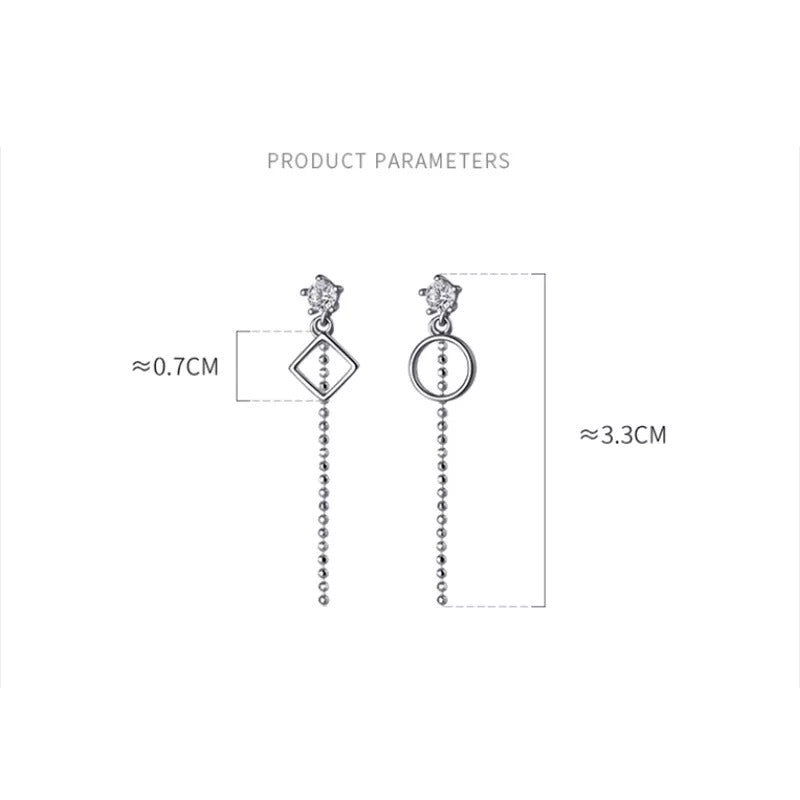 Anyco Fashion Earrings Gold 925 Sterling Silver Geometric Exquisite Shiny Zirconia Tassel Bead Drop Women Jewelry-Earrings-PEROZ Accessories