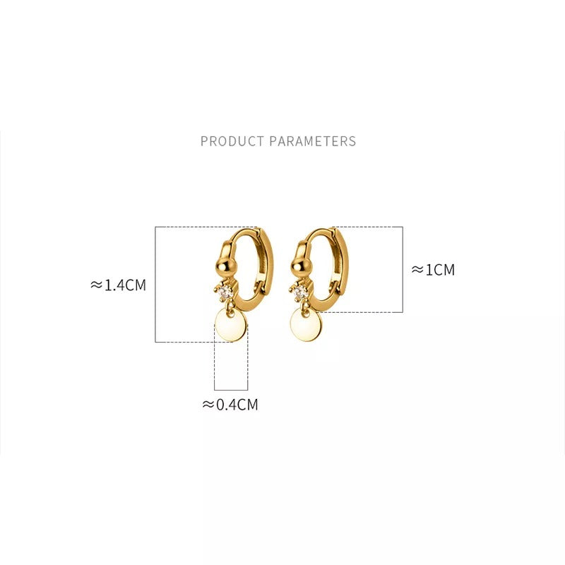 Anyco Fashion Earrings Gold 925 Sterling Simple Disc Pendant Pavé Crystal Zircon Hoop for Women Bohemian Charm Jewelry Accessories-Earrings-PEROZ Accessories