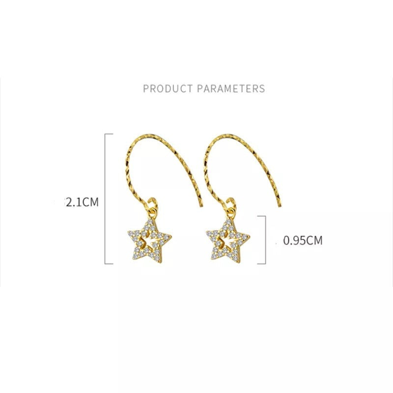 Anyco Fashion Earrings Real Genuine Sterling Silver Romantic Tassel Hollow Shiny Zircon Star Cute Charm Pendant Jewelry for Women-Earrings-PEROZ Accessories