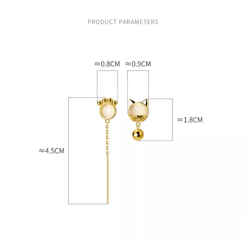 Anyco Fashion Earrings Silver 925 Sterling Unique Cat Claw Chain Tassel Bell for Women Cute Cat Jewelry-Earrings-PEROZ Accessories