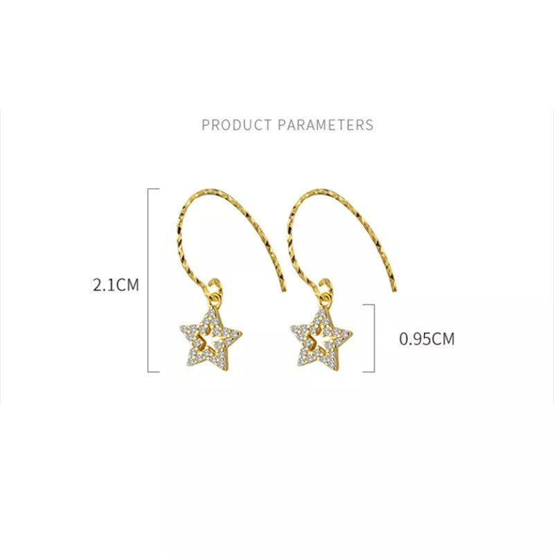 Anyco Fashion Earrings Gold Romantic Tassel Hollow Shiny Zircon Star Cute Charm Pendant Jewelry for Women-Earrings-PEROZ Accessories