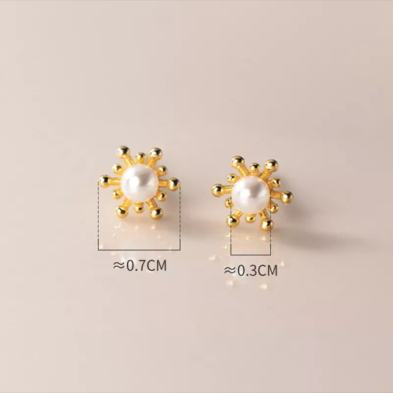 Anyco Fashion Earrings Gold Cute Snowflake Synthetic Pearl Small Stud Earrings Chic Teen Piercing Jewelry for Women-Earrings-PEROZ Accessories