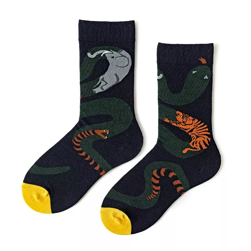 Anysox 5 Pairs Size 5-9 Fashion Long Sock Cartoon Personalized Creative Nature Snake Print For Men Woman Foot Cold Winter Warm Comfortable Accessories-Socks-PEROZ Accessories
