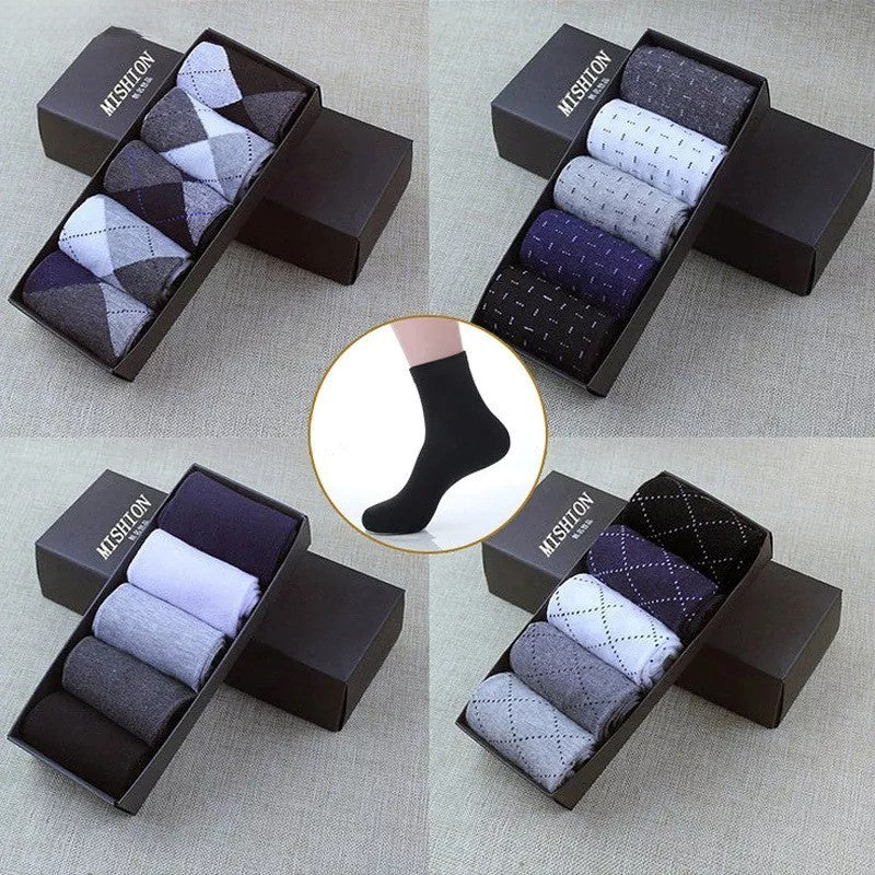 Anysox 5 Pairs Size 6-10 Casual Business Socks High Quality Cotton Breathable Elastic Checkered Design For Men-Socks-PEROZ Accessories
