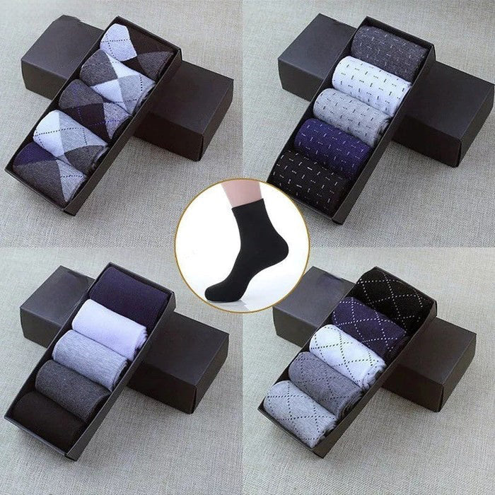 Anysox 5 Pairs Size 6-10 Casual Business Socks High Quality Cotton Breathable Elastic Solid Color For Men-Socks-PEROZ Accessories