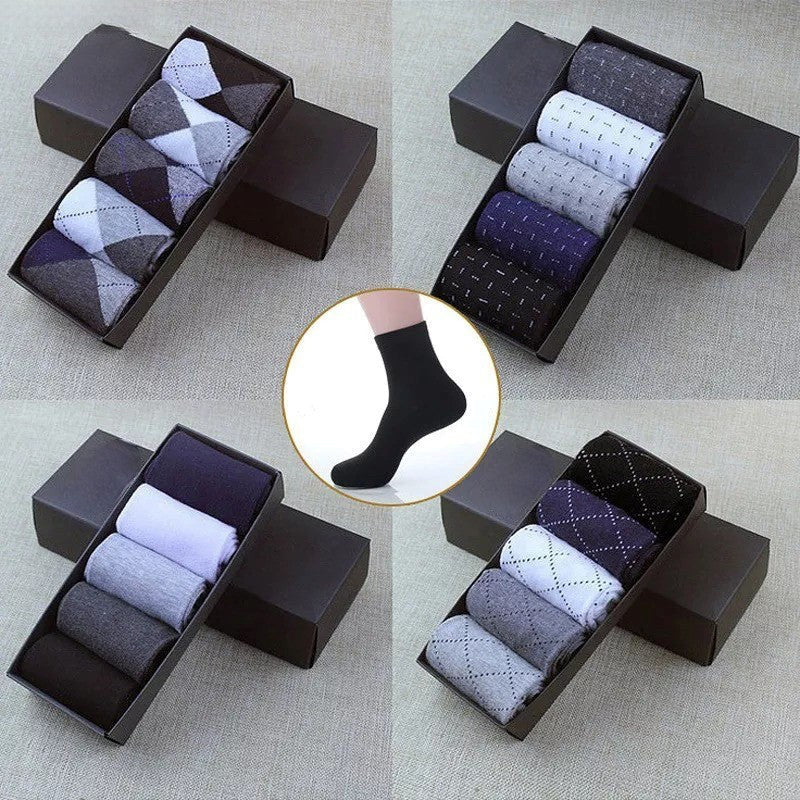 Anysox 5 Pairs Size 6-10 Casual Business Socks High Quality Cotton Breathable Elastic Pattern Design For Men-Socks-PEROZ Accessories