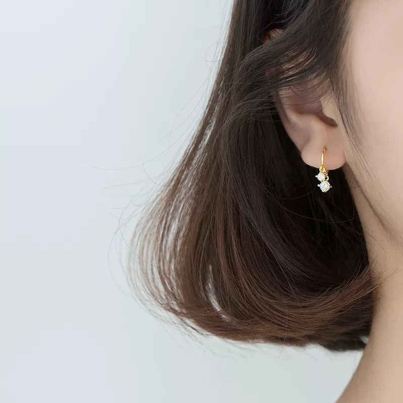 Anyco Fashion Earrings Real Gold White Zircon Gothic Dazzling Dangle Pendant Fine Jewelry Gift for Women-Earrings-PEROZ Accessories