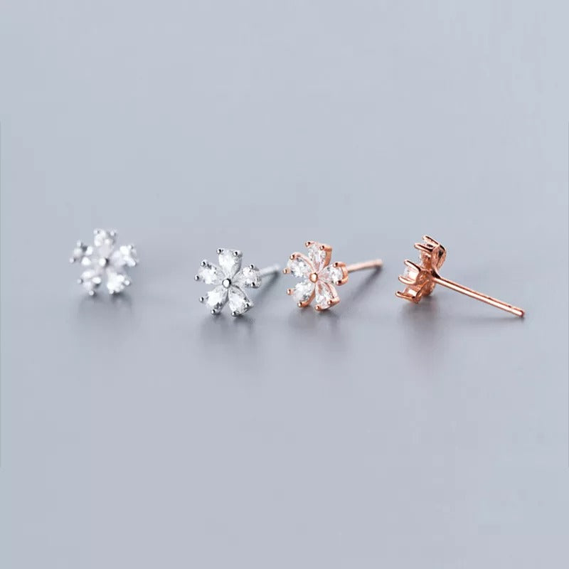 Anyco Fashion Earrings Rose Gold Luxury Crystal Zircon Romantic Flower Stud for Women Chic Teen Party Wedding Jewelry-Earrings-PEROZ Accessories