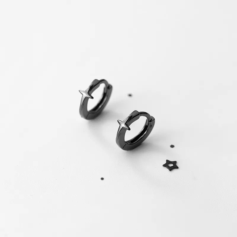 Anyco Fashion Earrings 925 Sterling Silver Simple Punk Gothic Black Star Ear Buckle for Women Men Classic Party Body Piercing Jewelry-Earrings-PEROZ Accessories