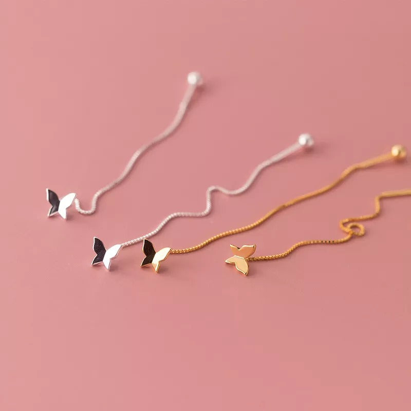 Anyco Fashion Earrings Gold 925 Sterling Silver Sweet Romantic Butterfly Tassel Ear Line Drop for Women Jewelry Gift-Earrings-PEROZ Accessories