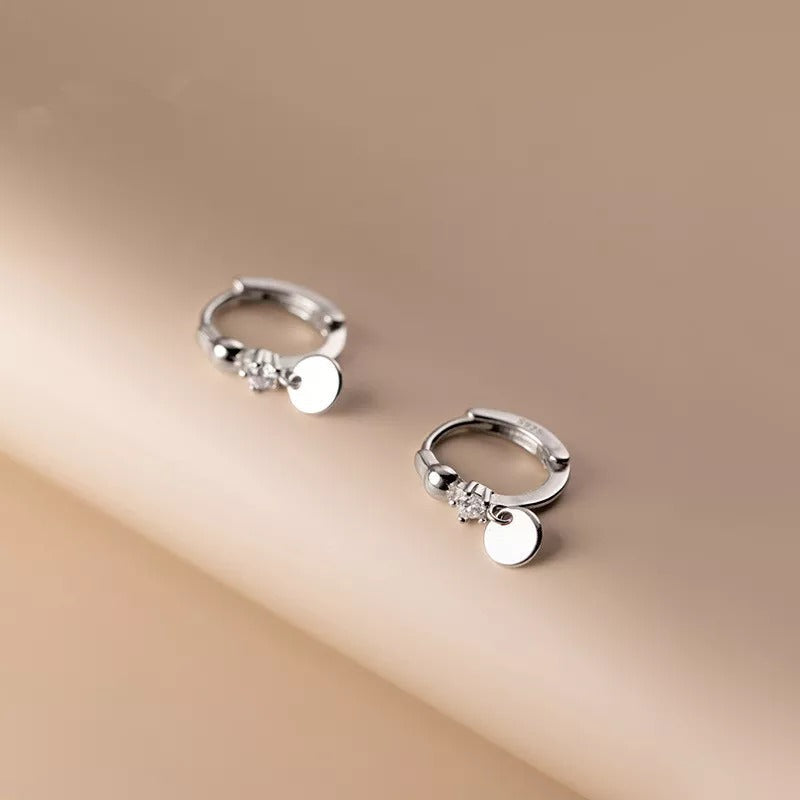 Anyco Fashion Earrings Gold 925 Sterling Simple Disc Pendant Pavé Crystal Zircon Hoop for Women Bohemian Charm Jewelry Accessories-Earrings-PEROZ Accessories