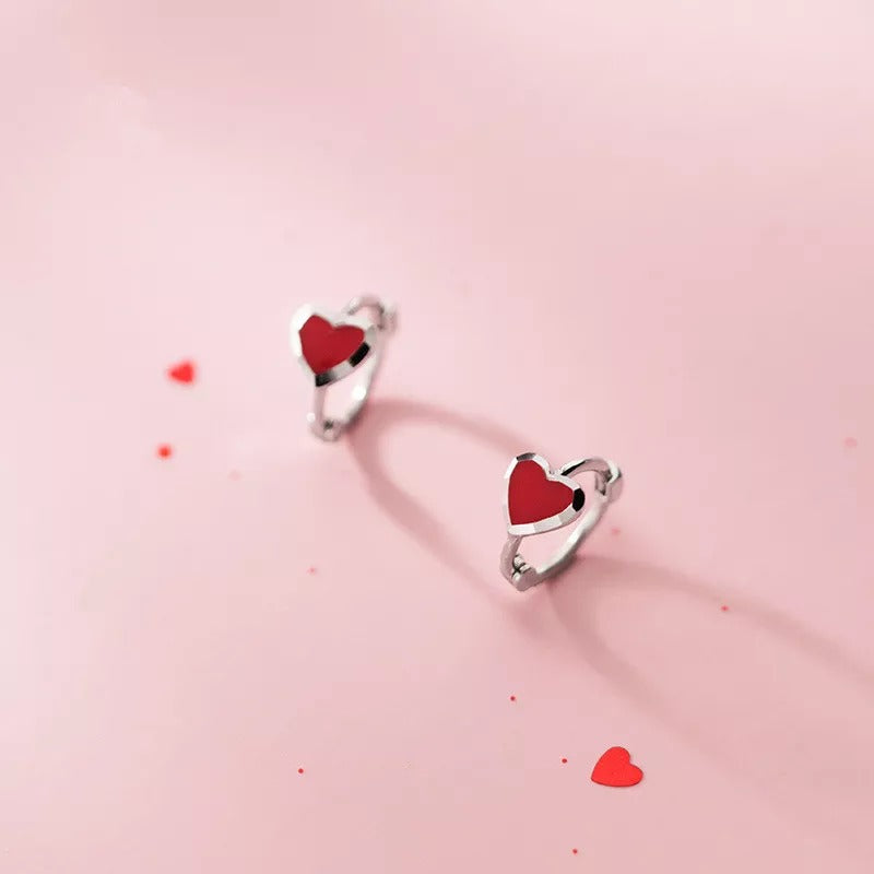 Anyco Fashion Earrings Silver 925 Sterling Romantic Love Heart Red Enamel Piercing Women Jewelry Ear Buckle-Earrings-PEROZ Accessories