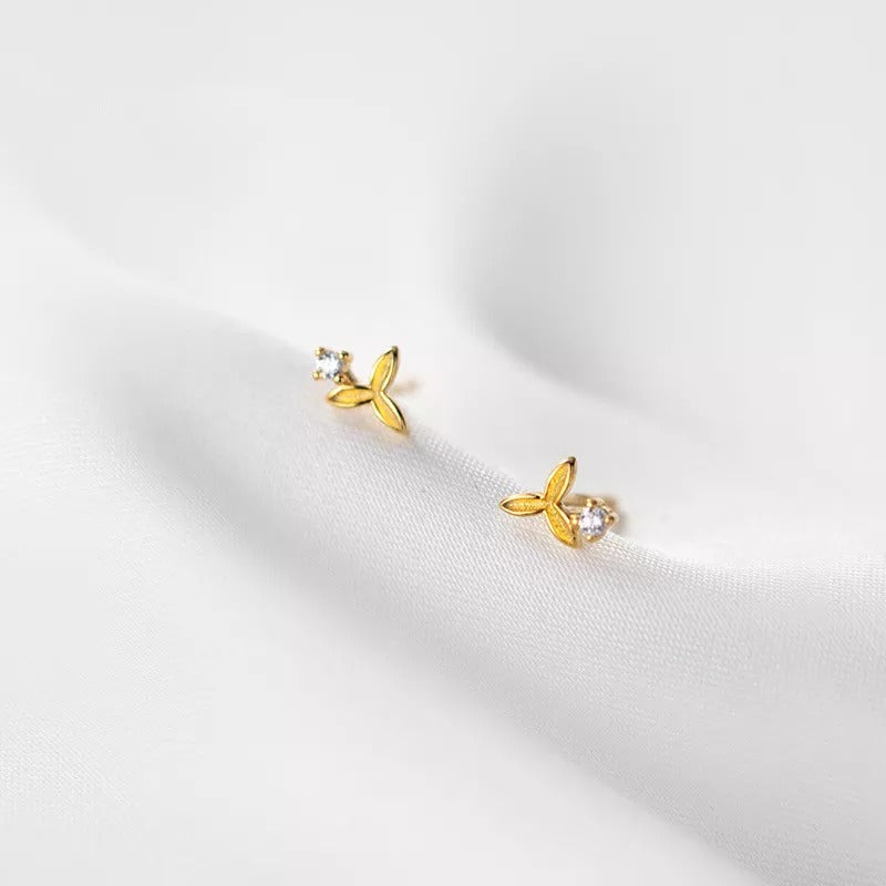 Anyco Fashion Earrings Gold 925 Sterling Silver Simple Sweet Clover Shiny Zircon Small Stud Teen Chic Ear Bone Piercing Women Jewelry-Earrings-PEROZ Accessories