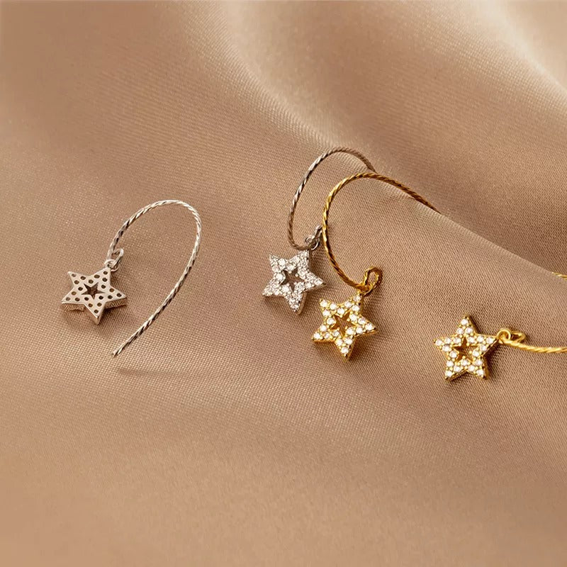 Anyco Fashion Earrings Real Genuine Sterling Silver Romantic Tassel Hollow Shiny Zircon Star Cute Charm Pendant Jewelry for Women-Earrings-PEROZ Accessories