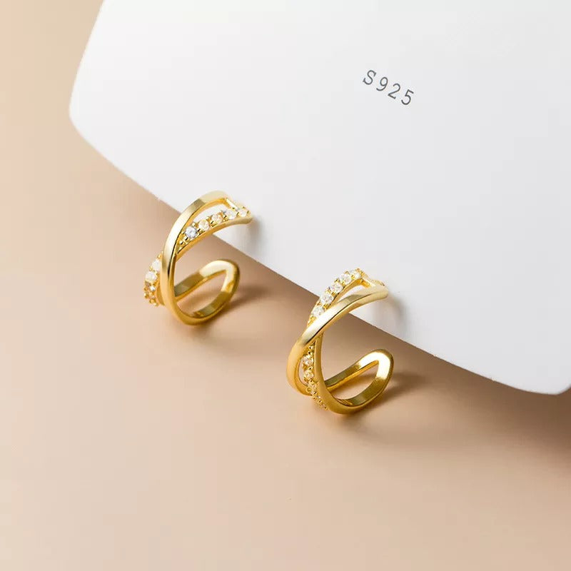 Anyco Fashion Earrings Gold 925 Sterling Silver Cross Shiny Zircon Stud for Women Punk Elegant Unique Golden Jewelry Female-Earrings-PEROZ Accessories