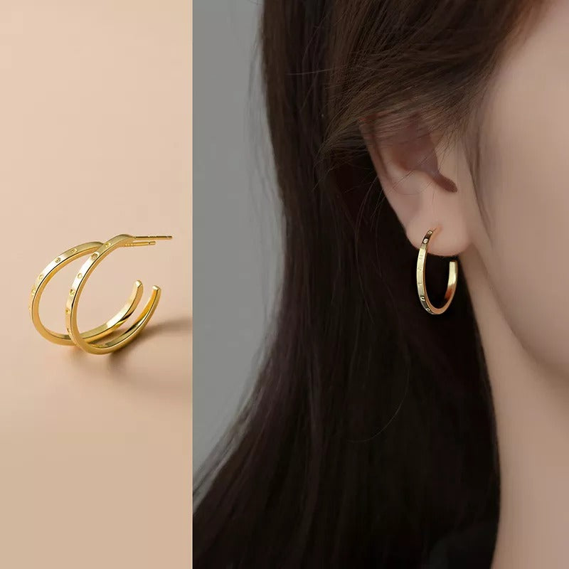 Anyco Fashion Earrings Gold 925 Sterling Silver Simple Huggies Circle Initials Stud for Women Jewelry-Earrings-PEROZ Accessories