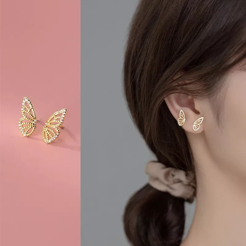 Anyco Fashion Earrings Gold 925 Sterling Romantic Butterfly Small Stud for Women Charm Jewelry Girl Gift-Earrings-PEROZ Accessories