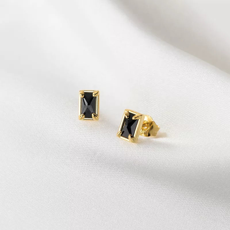 Anyco Fashion Earrings Gold 925 Sterling Silver Black Luxury Zircon Simple Square Small Stud for Women Jewelry-Earrings-PEROZ Accessories