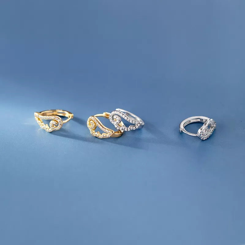 Anyco Fashion Earrings Gold 925 Sterling Silver Romantic Unique Angel Wings Shiny Zircon Ear Buckle for Women Jewelry-Earrings-PEROZ Accessories