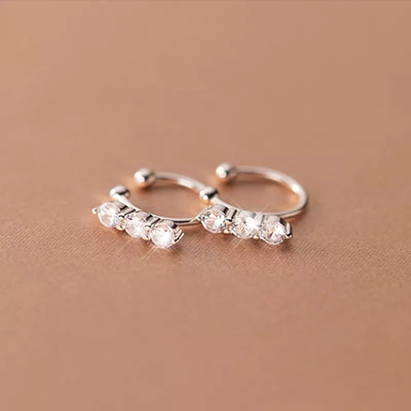 Anyco Fashion Earrings Silver 925 Sterling Shiny Luxury Crystal Zircon Simple Ear Clip for Women Without Piercin Ear Cuff Jewelry-Earrings-PEROZ Accessories