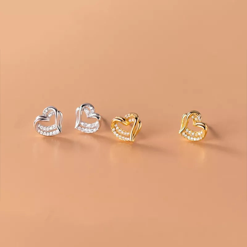 Anyco Fashion Earrings 925 Sterling Silver Hollow Double Love Heart Stud for Women Romantic Wedding Girlfriend Jewelry Gift-Earrings-PEROZ Accessories