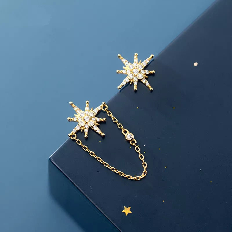Anyco Fashion Earrings Sterling Silver Creative Light Star Cuban Chain Stud for Women Punk Party Jewelry Accessories-Earrings-PEROZ Accessories