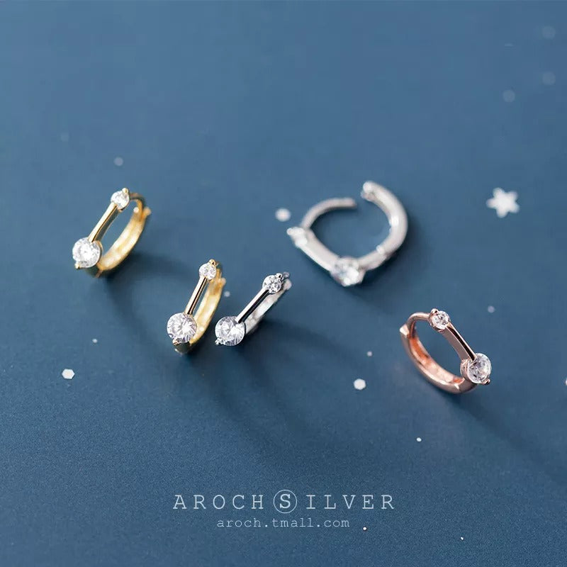 Anyco Fashion Earrings Sterling Silver Minimalism Geometric Strips Zircon Mini Small Stud for Women Teen Unisex Jewelry Gifts-Earrings-PEROZ Accessories