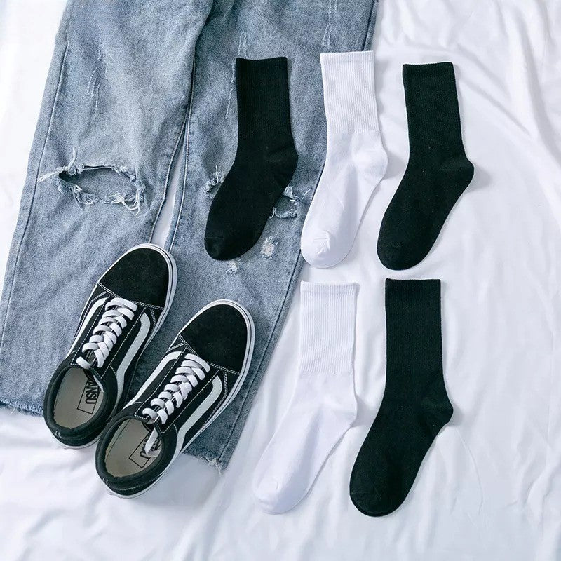 Anysox 5 Pairs White Size 4-5 Sports Socks Solid Colors Cotton Skateboard Knitted Casual Unisex-Socks-PEROZ Accessories