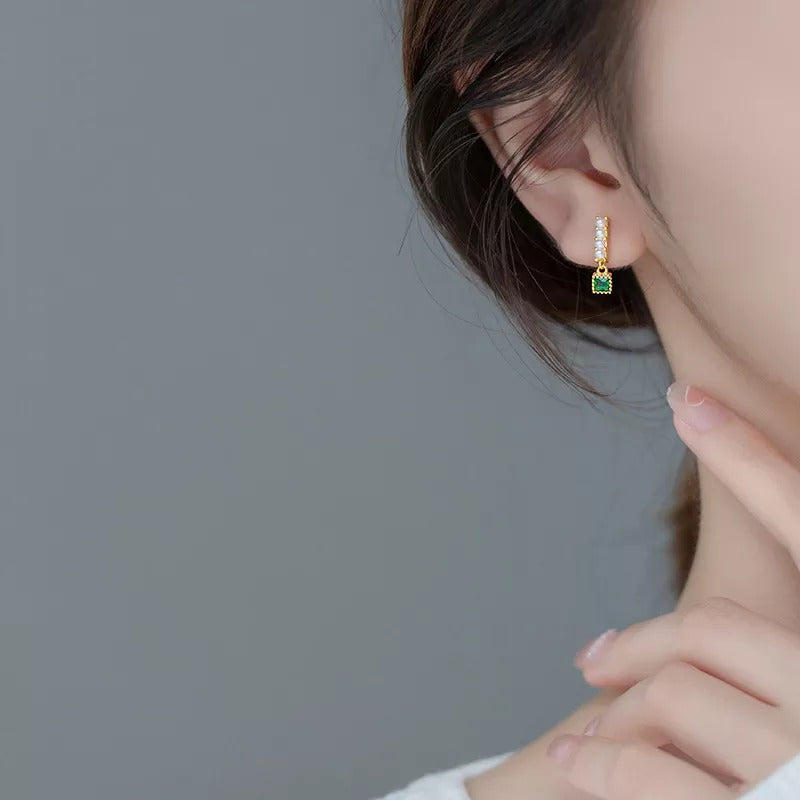 Anyco Fashion Earrings Gold 925 Sterling Simple Luxury Green Zircon Pearl Pendant Stud for Women Spanish Wedding Fine Jewelry-Earrings-PEROZ Accessories