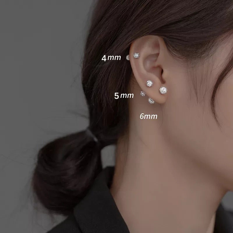 Anyco Fashion Earrings 4MM 925 Sterling Silver Luxury Sparkling Zircon Ball Stud for Women Minimalist Bead Piercing Jewelry Accessories-Earrings-PEROZ Accessories