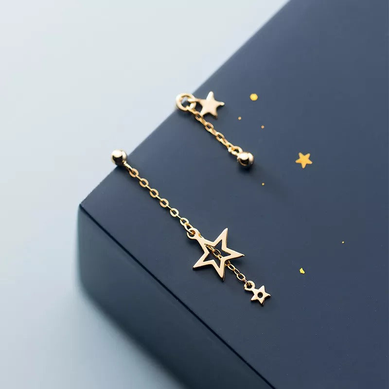 Anyco Fashion Earrings Gold 925 Sterling Silver Simple Chain Sweet Star Tassel Pendant Drop for Women Jewelry-Earrings-PEROZ Accessories