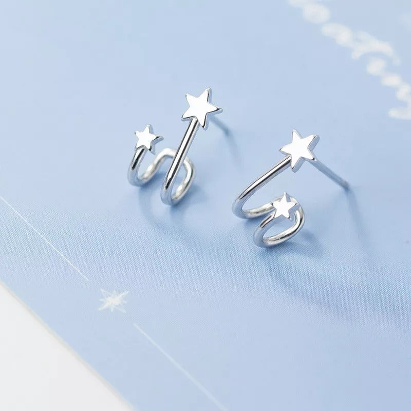 Anyco Fashion Earrings Real Gold Double Star Geometric Studs Teen Gift Fine Jewelry for Women-Earrings-PEROZ Accessories