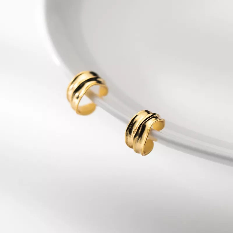 Anyco Fashion Earrings Gold 925 Sterling Silver Simple No Piercing Three-layer Geometric Ear Clip Women Ear Cuff Jewelry-Earrings-PEROZ Accessories