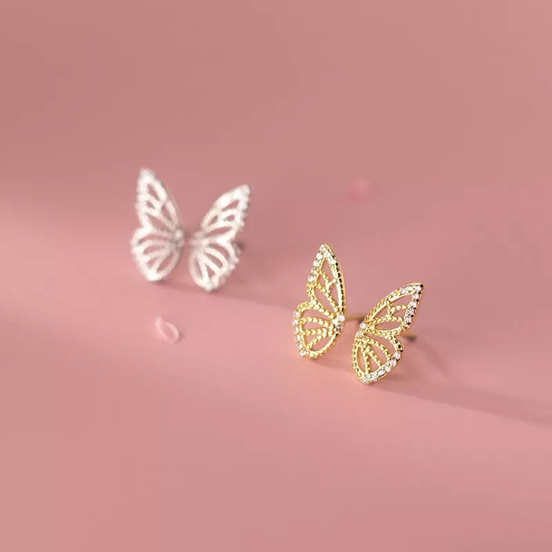 Anyco Fashion Earrings Gold 925 Sterling Romantic Butterfly Small Stud for Women Charm Jewelry Girl Gift-Earrings-PEROZ Accessories