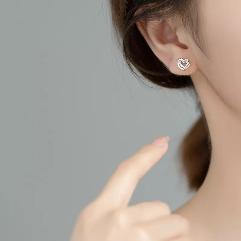 Anyco Fashion Earrings 925 Sterling Silver Hollow Double Love Heart Stud for Women Romantic Wedding Girlfriend Jewelry Gift-Earrings-PEROZ Accessories