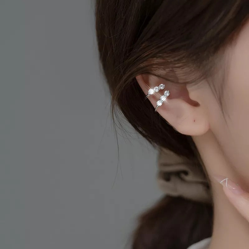 Anyco Fashion Earrings Silver 925 Sterling Shiny Luxury Crystal Zircon Simple Ear Clip for Women Without Piercin Ear Cuff Jewelry-Earrings-PEROZ Accessories