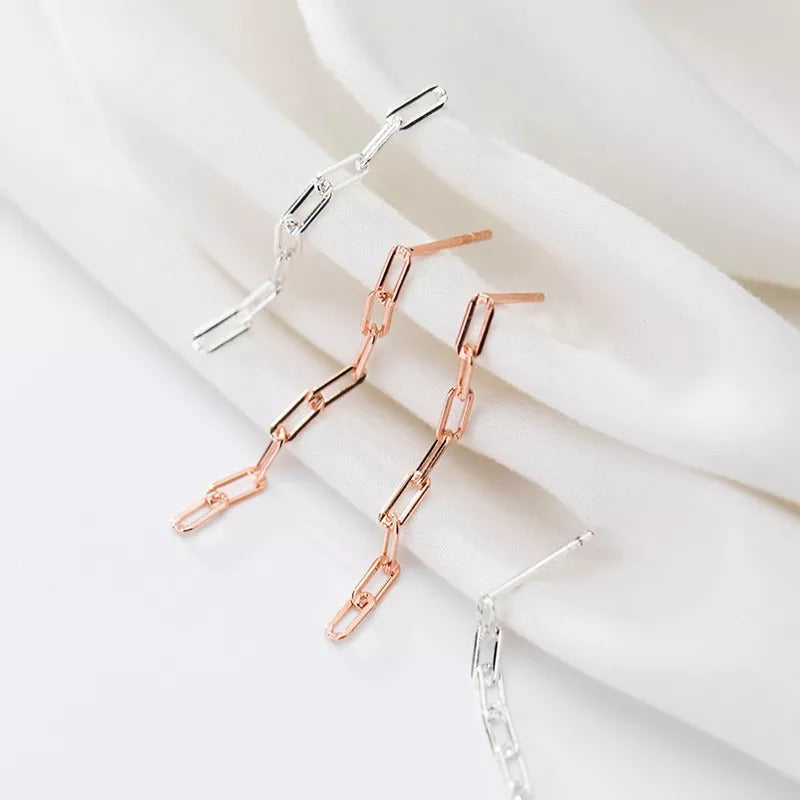Anyco Fashion Earrings Sterling Silver Cuban Link Chain Dangle Long Stud for Women Gothic Bohemian Jewelry Accessories-Earrings-PEROZ Accessories