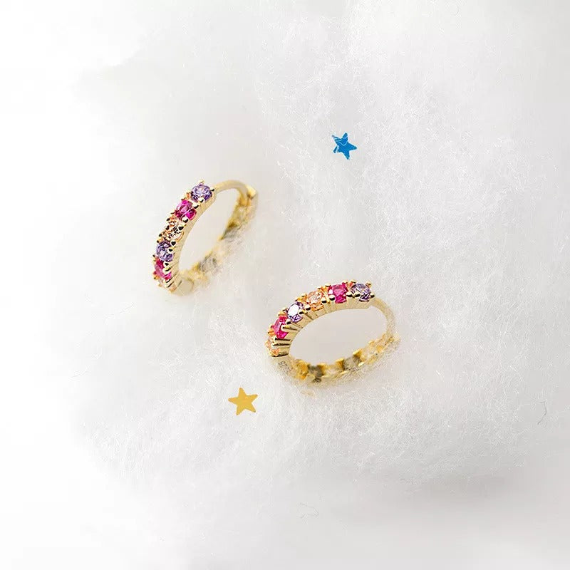 Anyco Fashion Earrings Luxury Genuine Gold Color Zircon Mini Stud Princess Wedding Fine Hoop Jewelry Gift for Women-Earrings-PEROZ Accessories