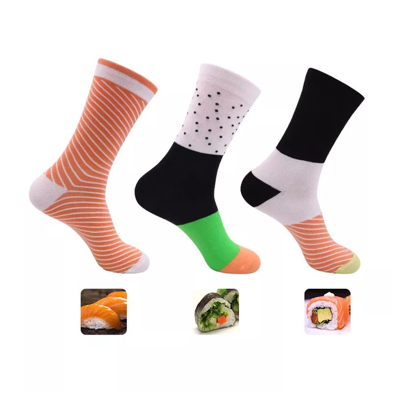 Anysox 3 Pairs Multi-color Size 5-11 Fashion Socks With Sushi Happy Harajuku Skate Cotton Comfortable To Wear Perfect Christmas Gift-Socks-PEROZ Accessories