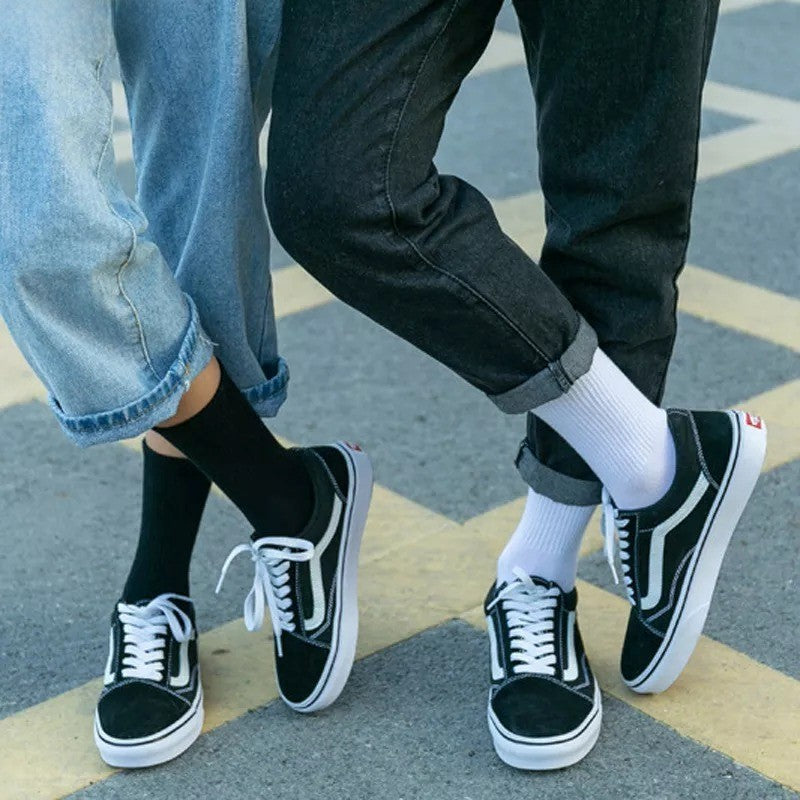 Anysox 5 Pairs White Size 4-5 Sports Socks Solid Colors Cotton Skateboard Knitted Casual Unisex-Socks-PEROZ Accessories