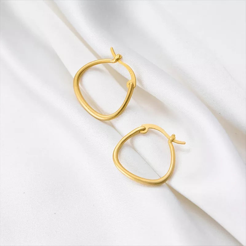 Anyco Fashion Earrings Genuine Gold Minimalist Golden Line Geometric Stud Earrings Hoop Jewelry Gift for Women-Earrings-PEROZ Accessories