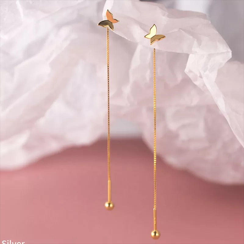 Anyco Fashion Earrings Gold 925 Sterling Silver Sweet Romantic Butterfly Tassel Ear Line Drop for Women Jewelry Gift-Earrings-PEROZ Accessories
