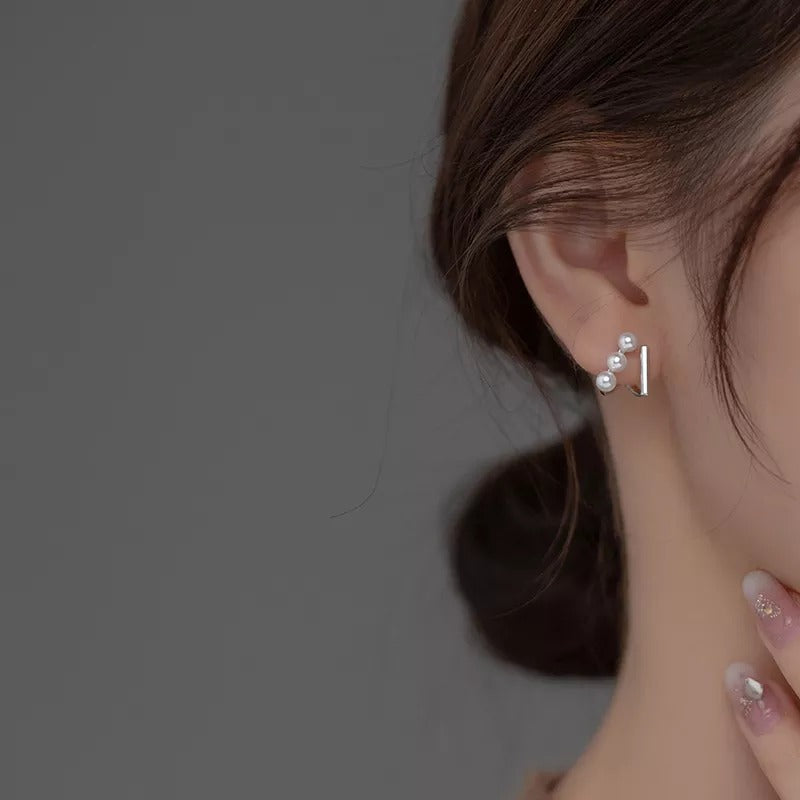 Anyco Fashion Earrings Silver 925 Sterling Simple Double Statement Synthetic Pearl Stud for Women Jewelry-Earrings-PEROZ Accessories
