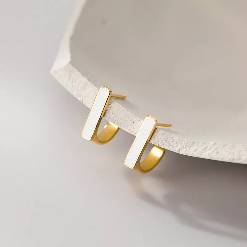 Anyco Fashion Earrings Gold 925 Sterling Silver Geometric Square White Enamel Elegant Stud for Women Jewelry-Earrings-PEROZ Accessories